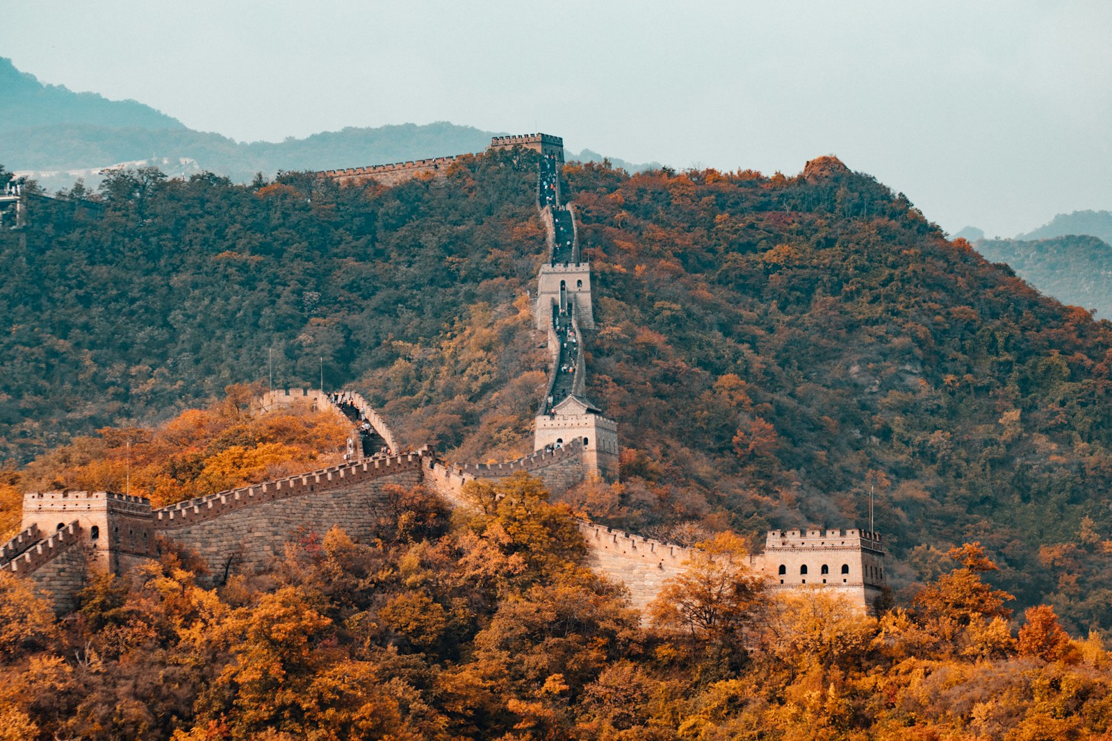 The Great Wall winding over autumn mountains